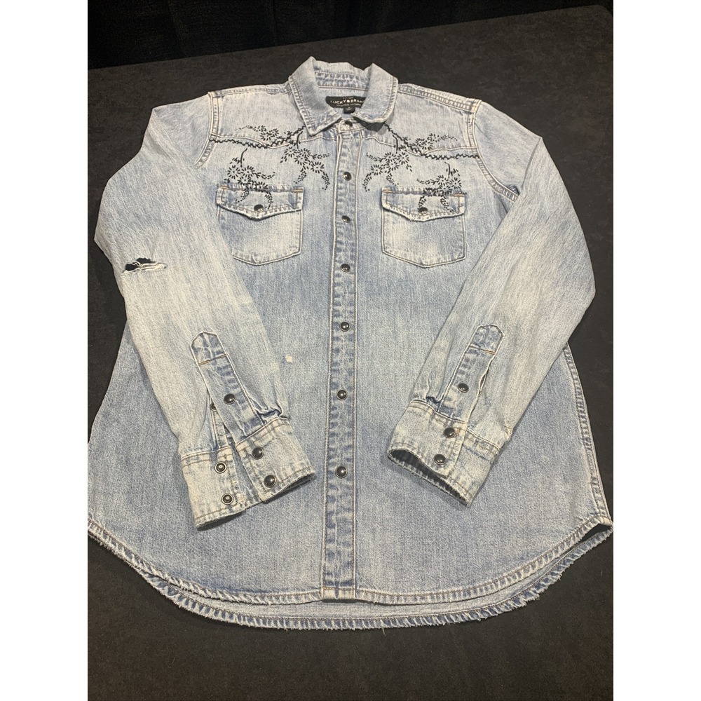 Vintage Lucky Brand Long Sleeve Snap Button Western Denim Shirt Woman's Sz Sm